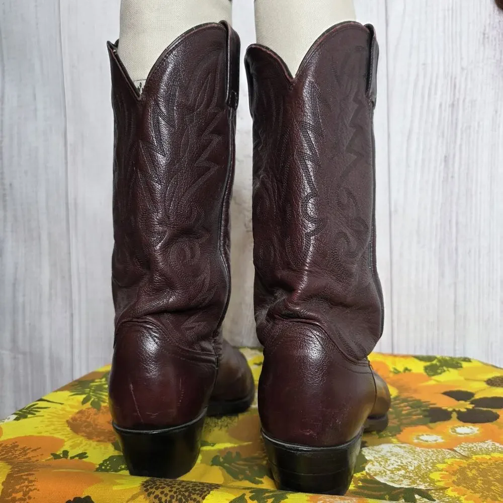 Dan Post USA Cowboy Boots Men's Burgundy Leather Western Round Toe, sz 9D